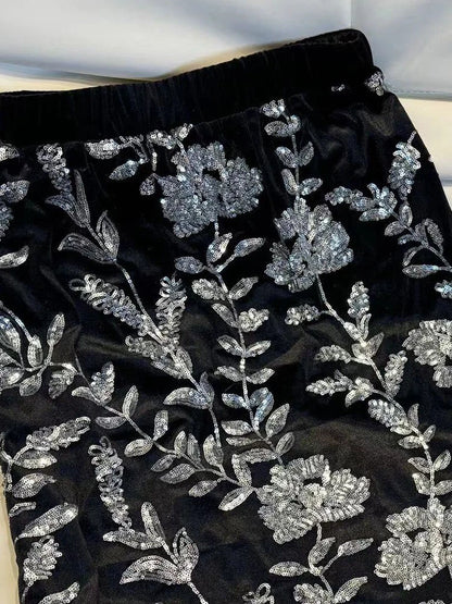 Vintage Elastic Waist Sequin Maxi Skirt