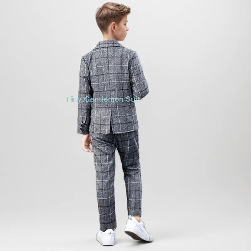 Ensemble blazer et pantalon à carreaux pour garçon