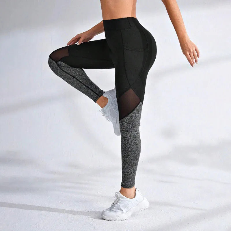 Seamless Mesh Spliced Leggings with Pocket