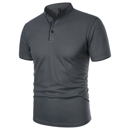 Men's solid color short-sleeved stand Neck T-shirt