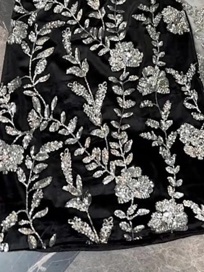 Vintage Elastic Waist Sequin Maxi Skirt