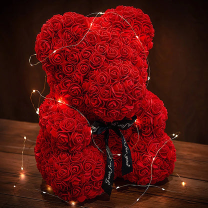 Décoration de cadeaux de Saint-Valentin Ours en roses Fleur artificielle avec boîte lumineuse Ours en peluche
