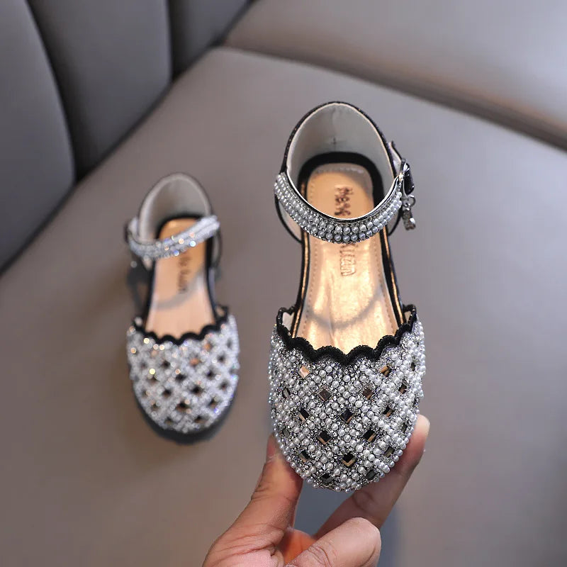 Pearl Flats & Rhinestone Princess Sandals for Girls