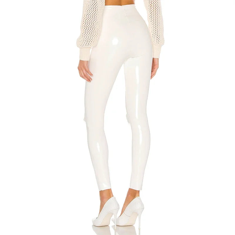 High Waist Shiny PU Leather Skinny Pants