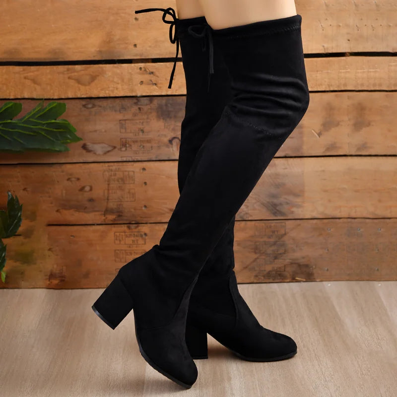 Bottes sexy à talons hauts en daim à lacets pour femmes