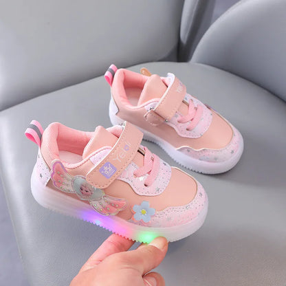 Chaussures à imprimé princesse Elsa Frozen avec éclairage LED et antidérapantes pour filles Disney