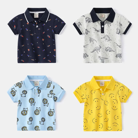 Kid's Short Seleve Animal Cartoon Printed Summer Polo Shirts