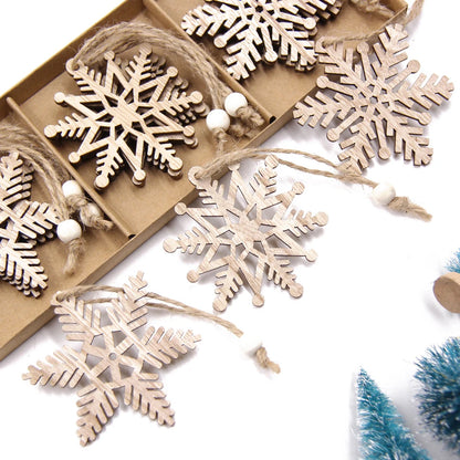 12PCS Wooden Snowflake Pendants for Xmas Decor