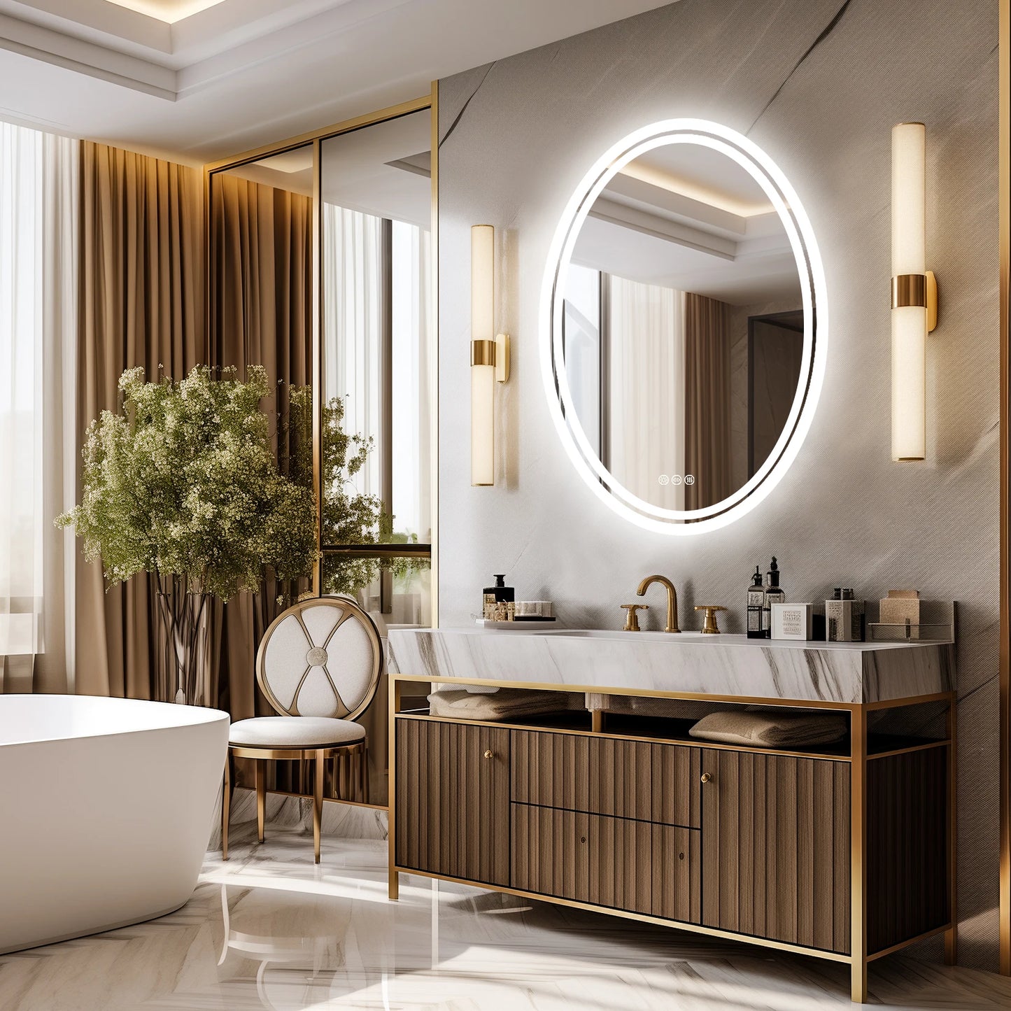 LED Bathroom Mirror Backlit Round  Lights Vanity Mirror - Wall Mounted Anti-Fog Lighted Bathroom Mirror