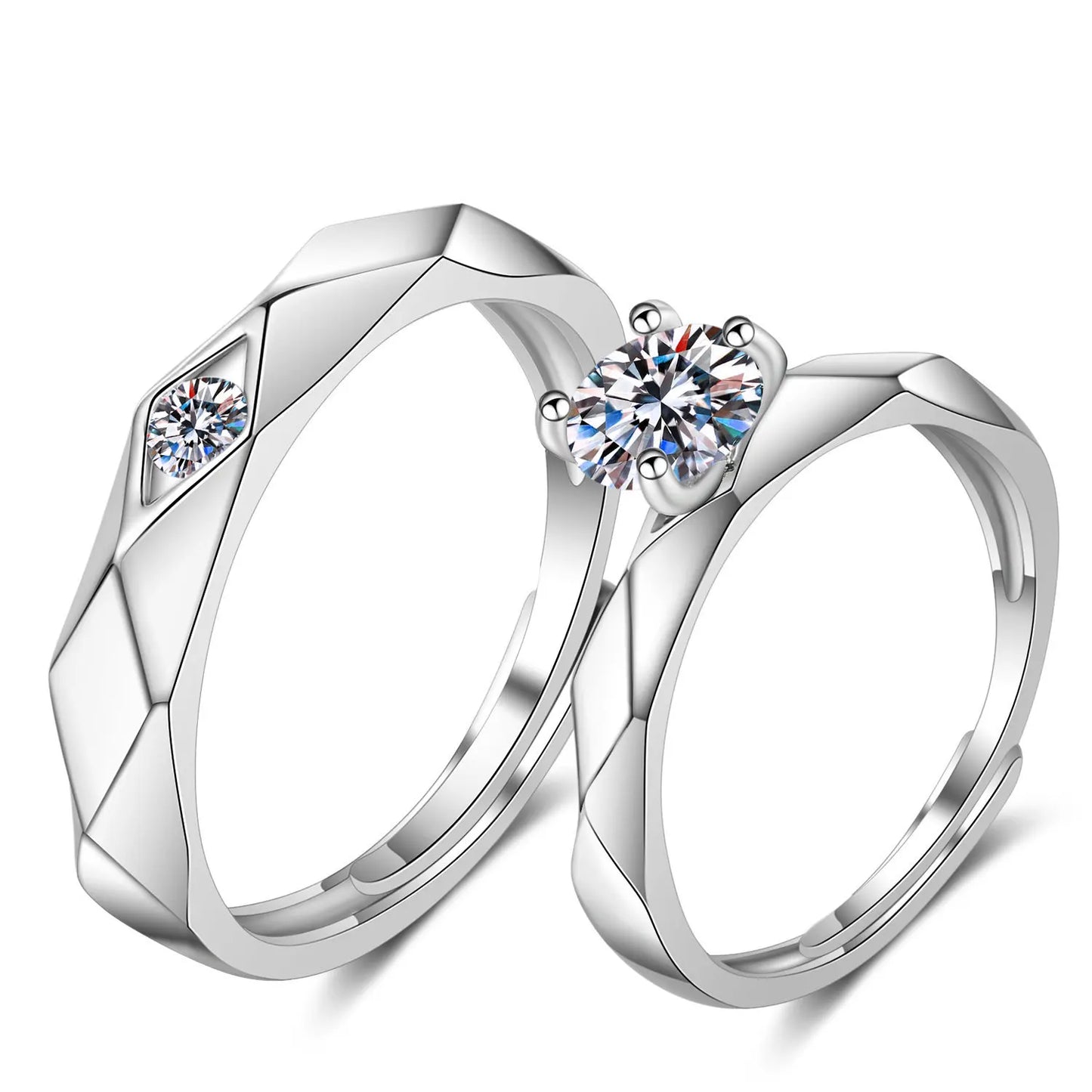 2Pcs Simple and Elegant Moissanite Platinum Wedding Rings