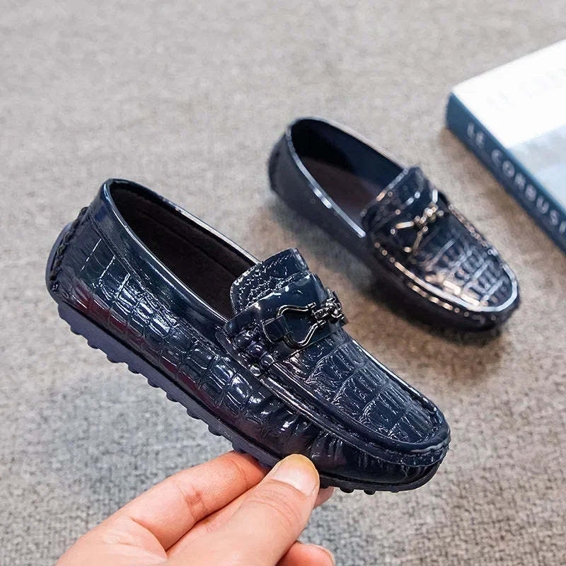 Boys Leather Round-toe Flat Loafers Moccasins