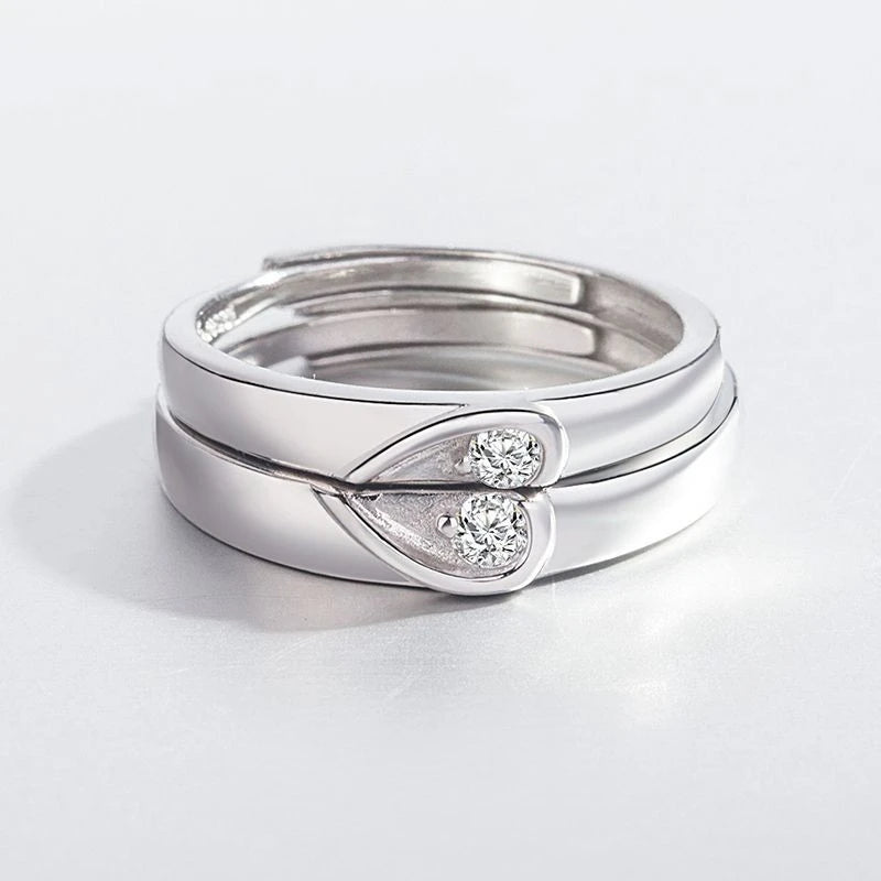 Bagues de couple d'anniversaire esthétique assorties avec cœur d'amour