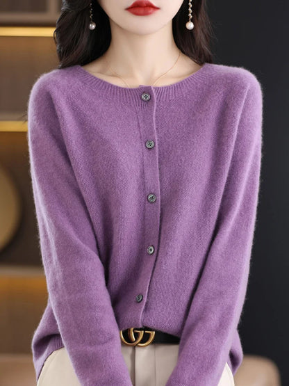 Damen-Cardigan aus Kaschmir mit Rundhalsausschnitt – Merinowolle-Stil