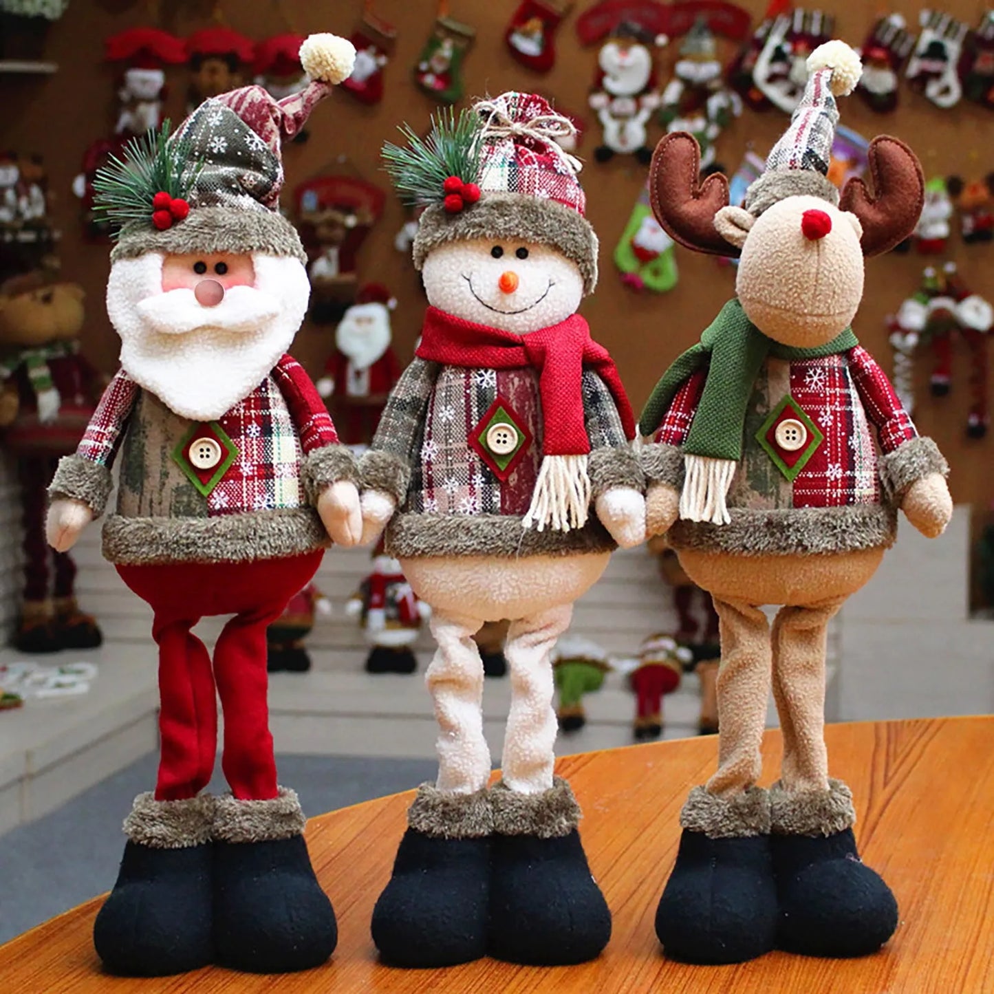 3PCS Standing Christmas Dolls Reindeer, Snowman & Santa Ornament Cheer