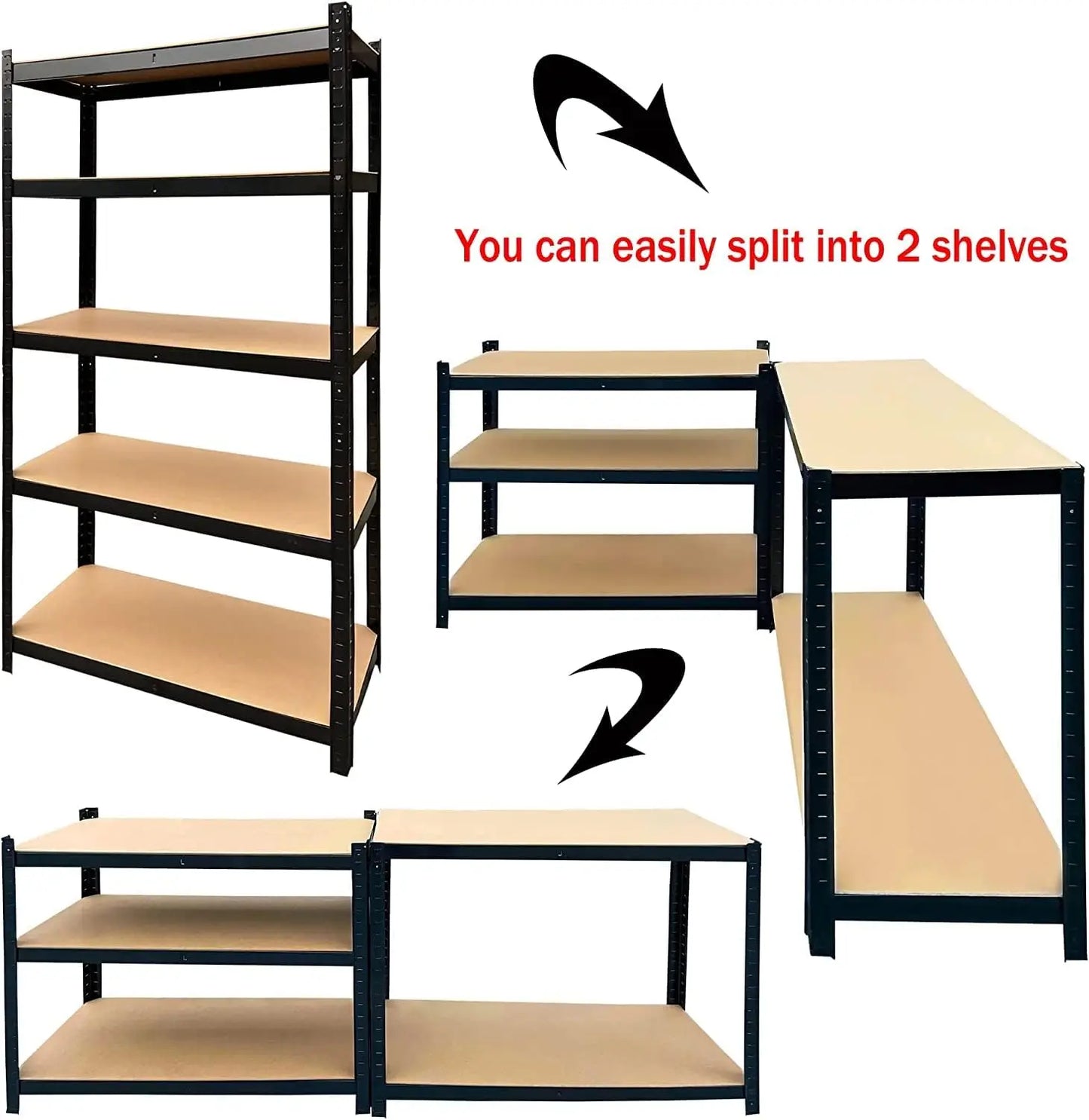 Sheds 150cm/180cm  Height Racking Storage Shelves - Metal Shelving 5 Tier Boltless Garage