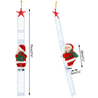 Santa Claus Climbing Ladder Music Ornament