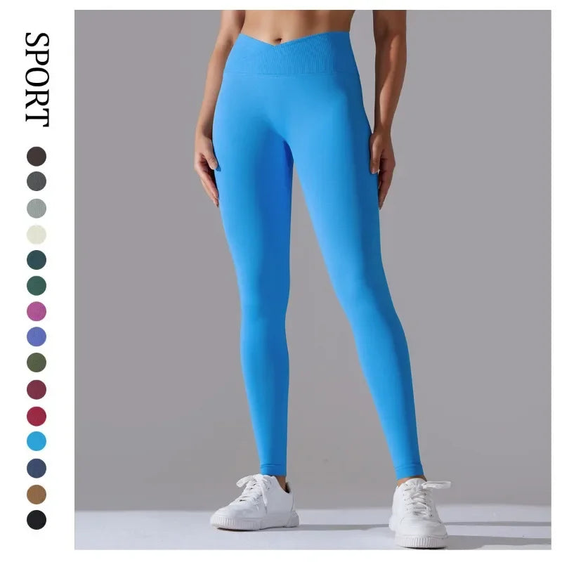 Nahtlose Yoga-Leggings mit gekreuzter hoher Taille