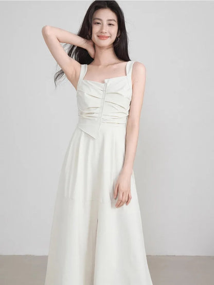 French Pleated Black Summer Dress