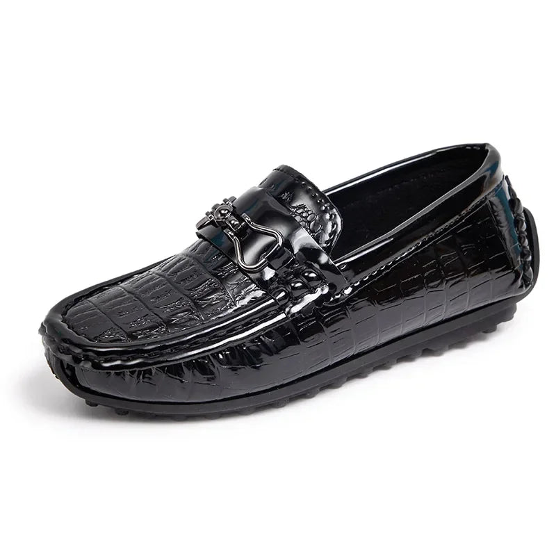 Boys Leather Round-toe Flat Loafers Moccasins