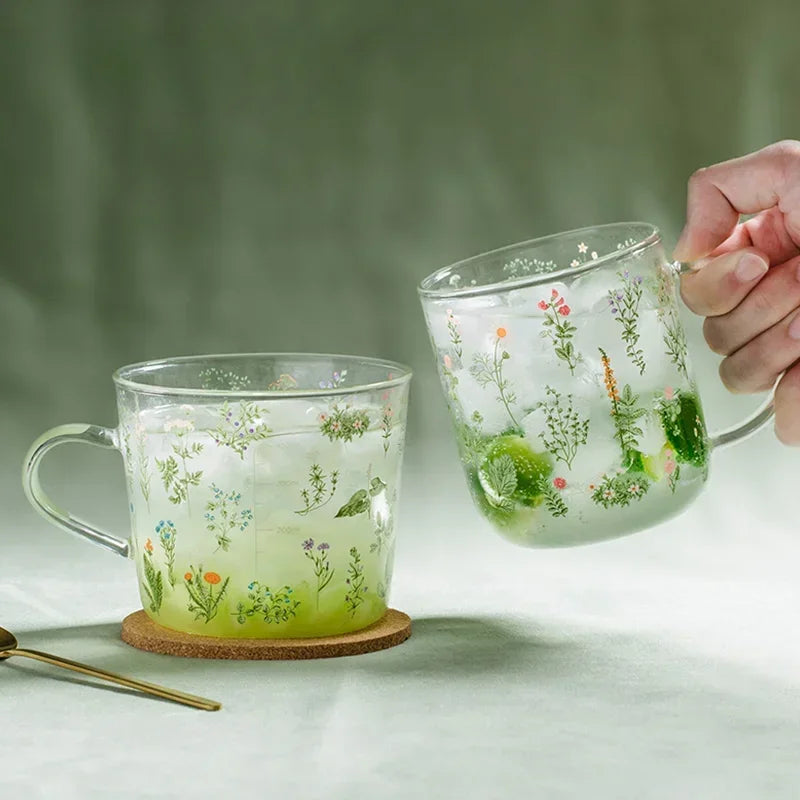 Ensemble de tasses à boire en verre à motif d'herbe