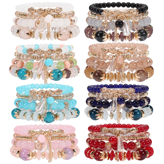 Multilayered Stackable Bead Bracelets for Women's