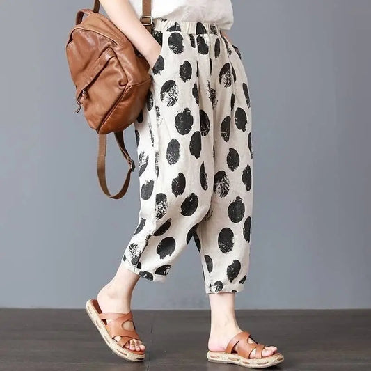 Retro Print Cotton Linen Harem Pants for Summer