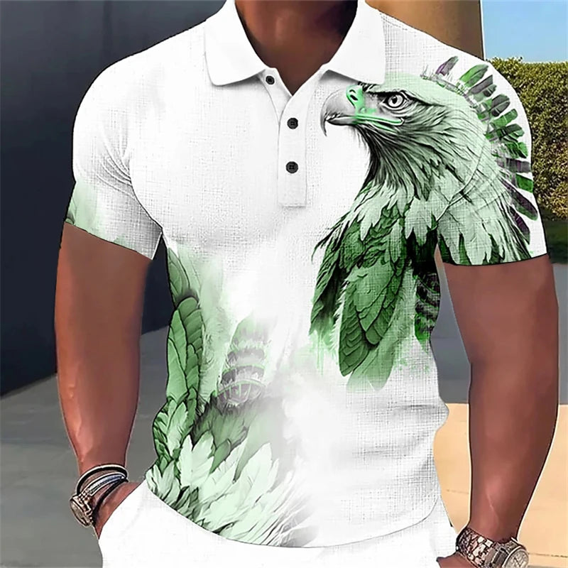 Poloshirt mit 3D-Wolf- und Adler-Print für Herren