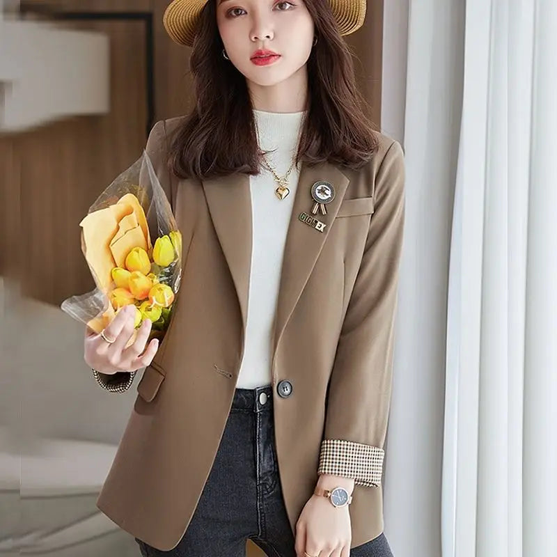 Stylish Lapel Button Blazer- England-Inspired Loose Fit