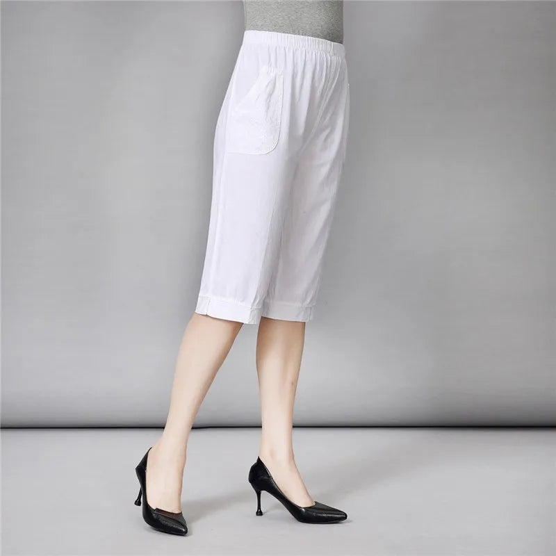 Loose Cotton Cropped Pants for Women