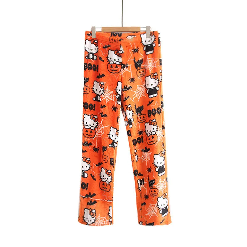 Women Kitty Pajamas Kawaii Woolen Anime Cartoon Autumn Home Pants