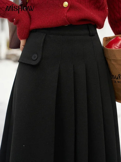MISHOW Woolen Pleated Midi Skirt