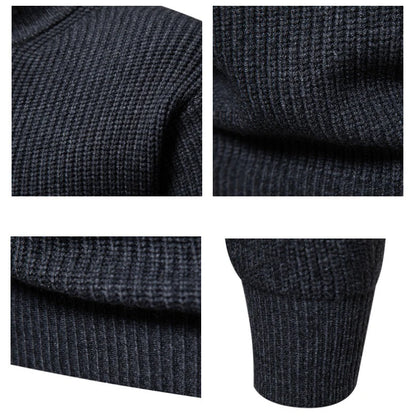 Men's Winter Knitted Crewneck Sweater - Mock Turtleneck