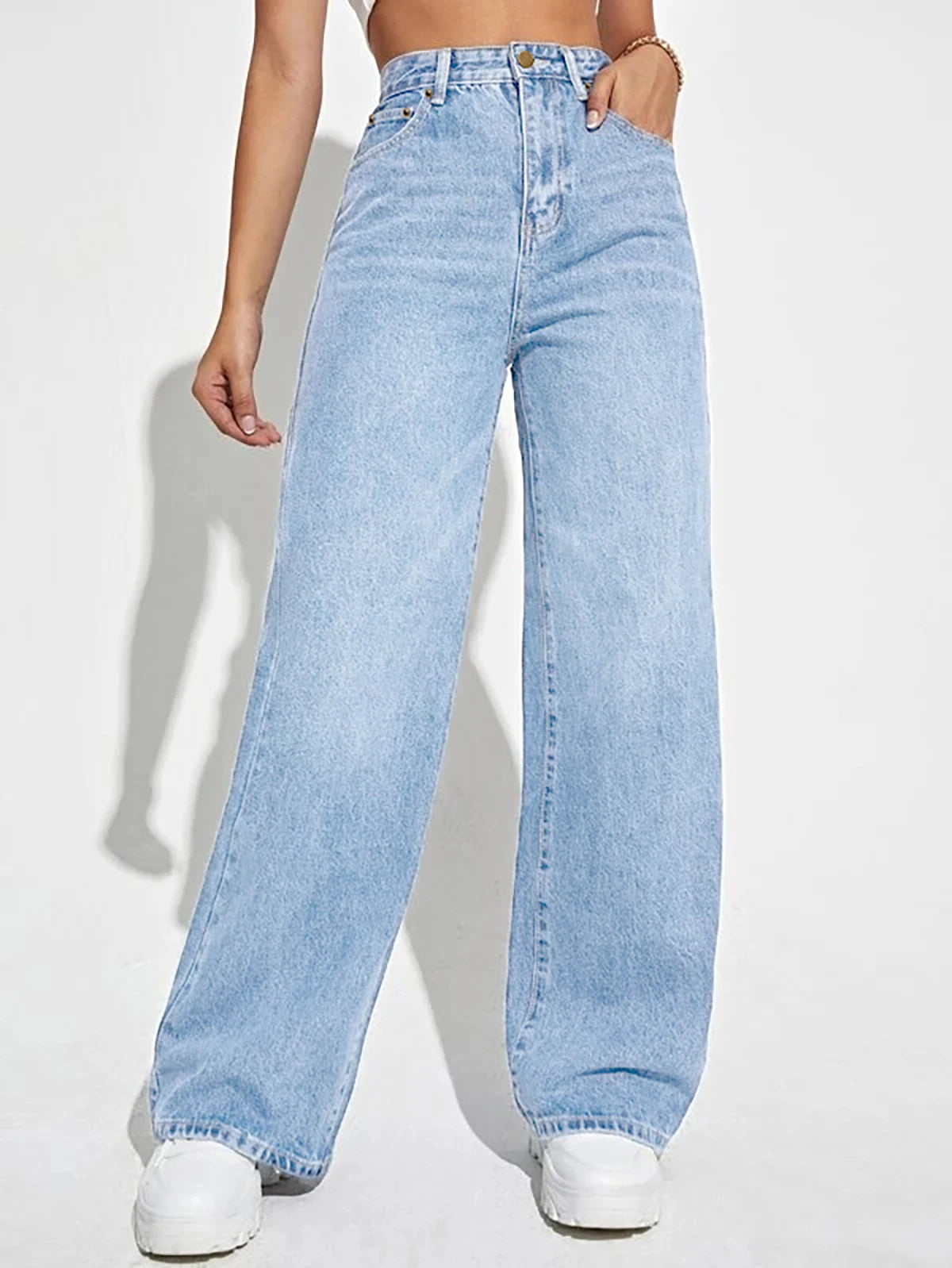 New Women's Loose High-Waist Denim Wide Leg Pants