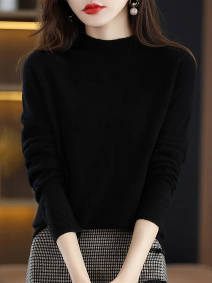 Merino Wool Semi-Neck Women Cashmere Sweater