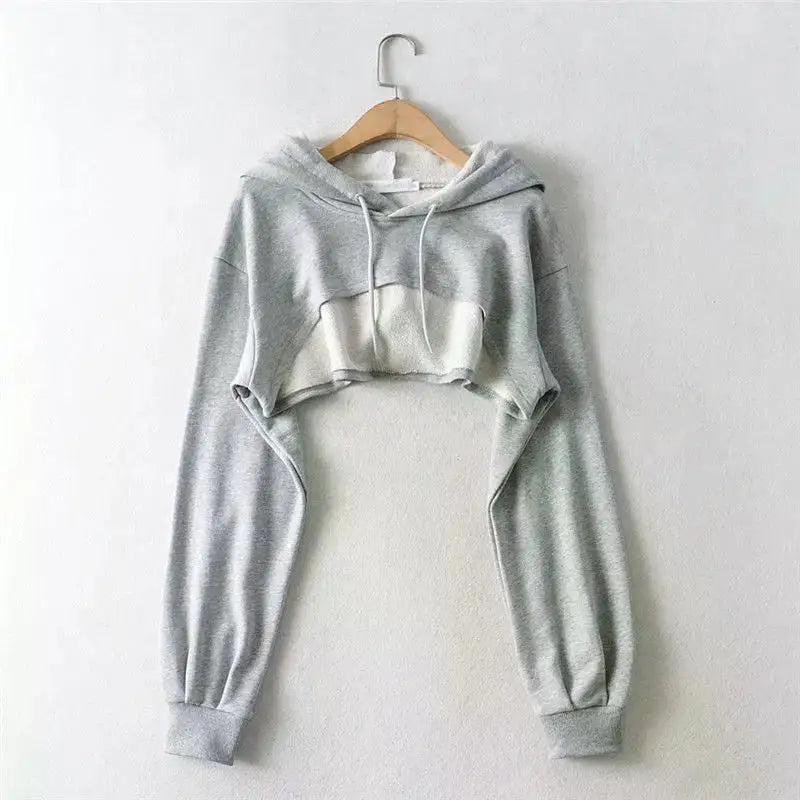 Sweat à capuche court irrégulier à manches longues et col rond Y2K