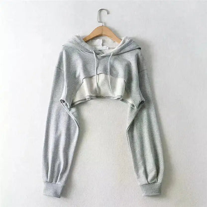 Sweat à capuche court irrégulier à manches longues et col rond Y2K
