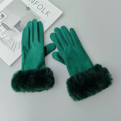 Gants d'hiver en daim et fausse fourrure de lapin