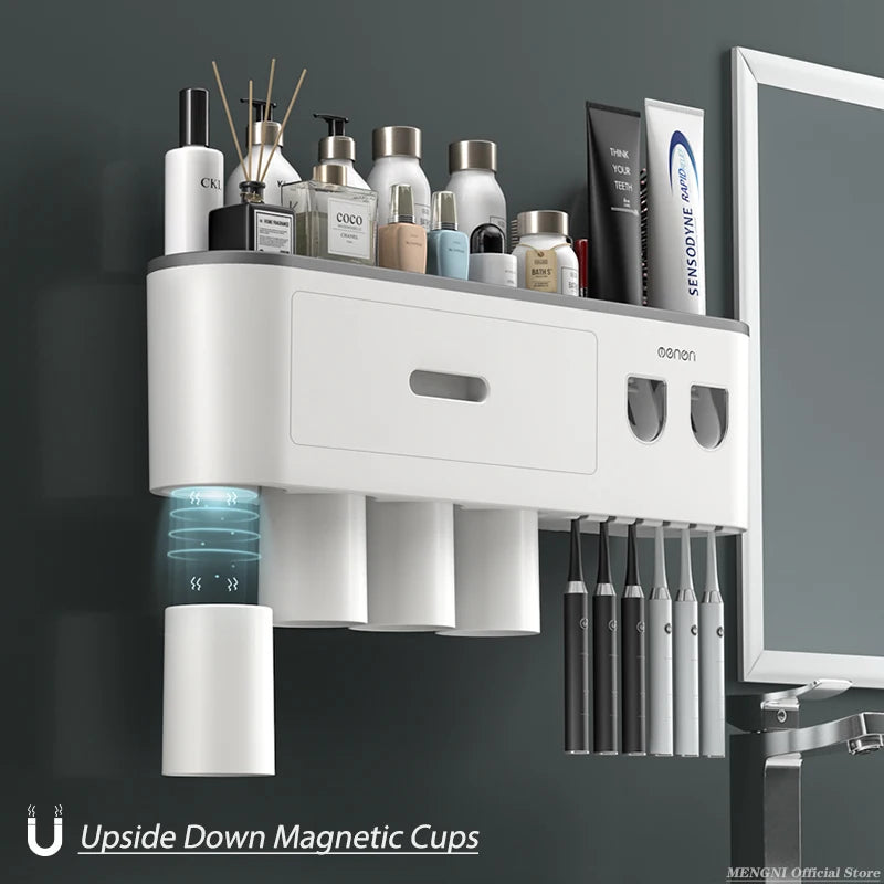 Magnetic Adsorption Toothbrush Holder with Automatic Toothpaste Squeezer