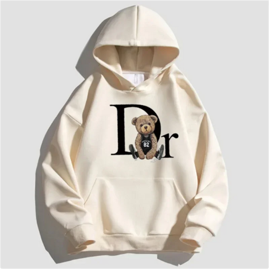 Unisex Letter Bear Print Casual Hoodie