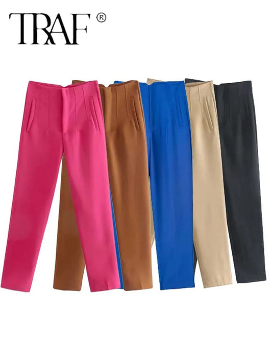 High Waist Pencil Pants with Seam Detail