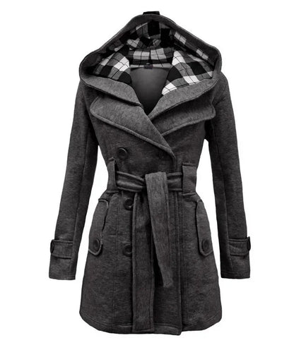 Trendy Chequered Hooded Overcoat for