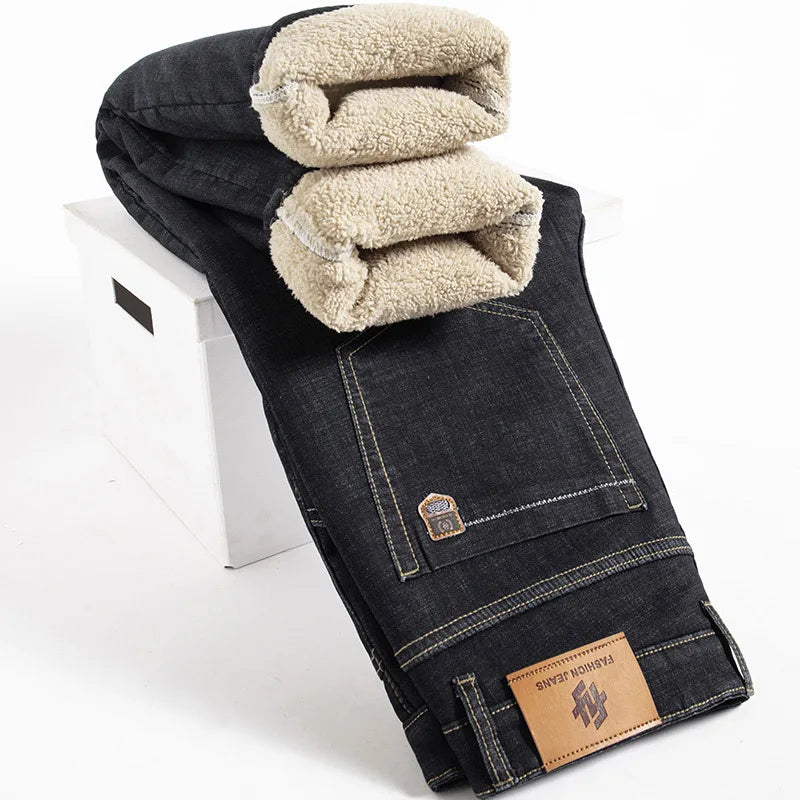 Winter Lamb Fluff Fleece-Lined Straight Pants for Men