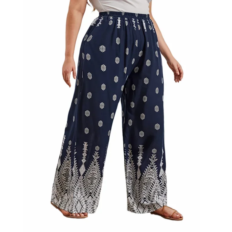 Plus Size Printed Wide Leg Casual Pants