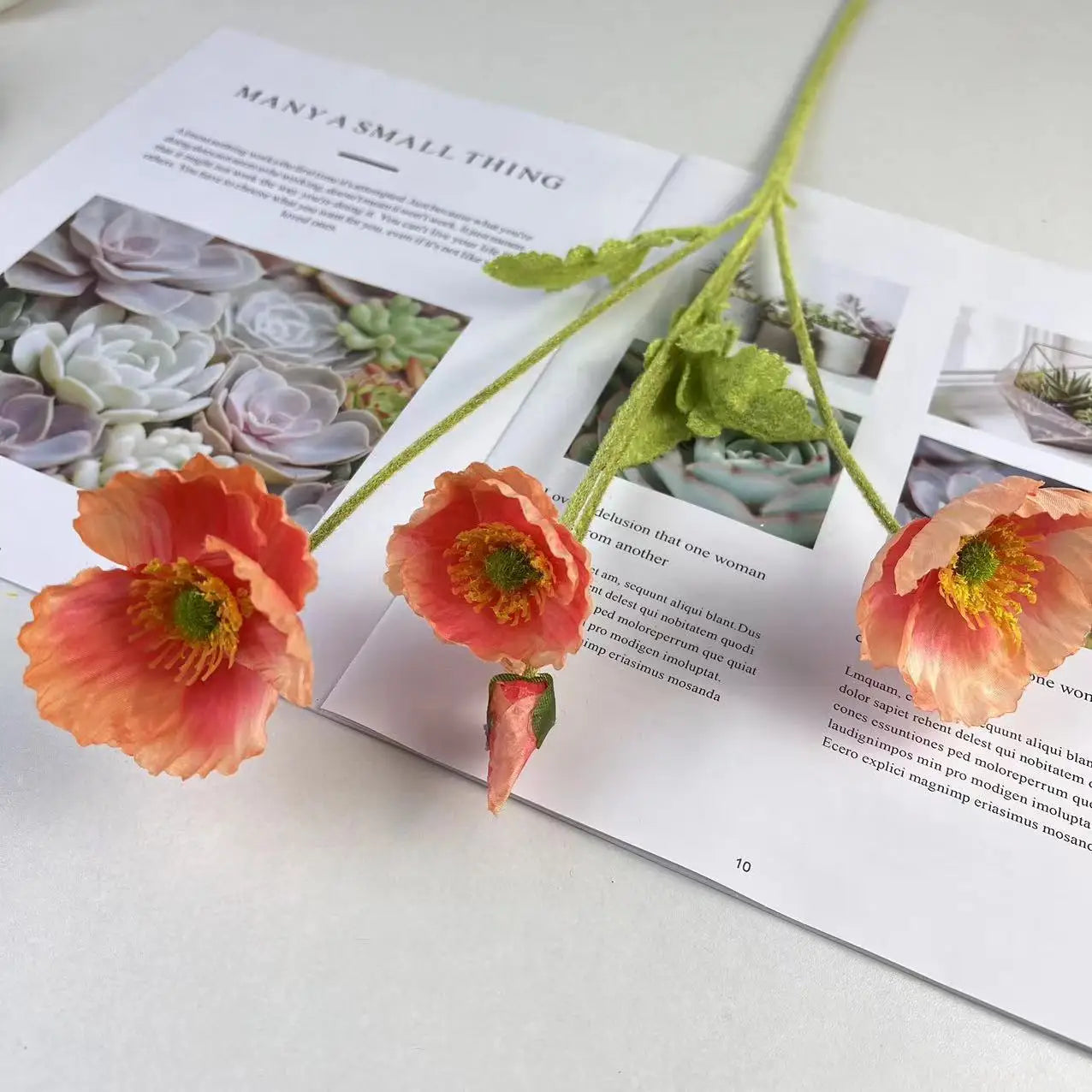 Bouquet de fleurs artificielles en soie de pavot pour décoration d'intérieur