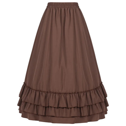 Brown Ruffled High Waisted Victorian Skirt