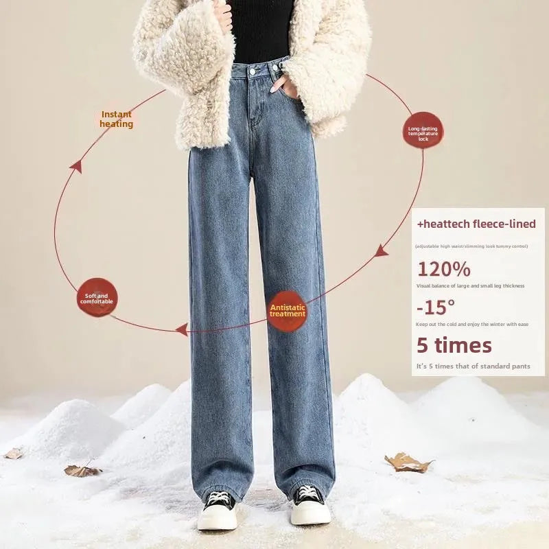 Neue Winter-Classic-Fleece-Jeans mit hoher Taille für Damen