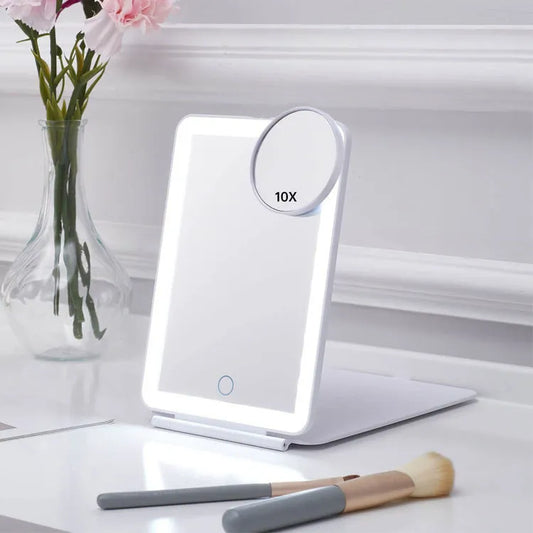 Klappbarer Kosmetikspiegel mit LED-Beleuchtung und Touchscreen