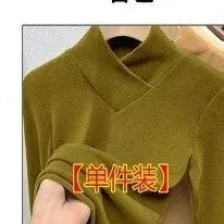 Damen-Shirts aus dickem Fleece mit V-Ausschnitt und halbhohem Kragen