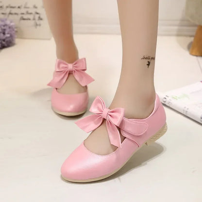 Girls' Leather Bow Small High Heels Princess Shoes