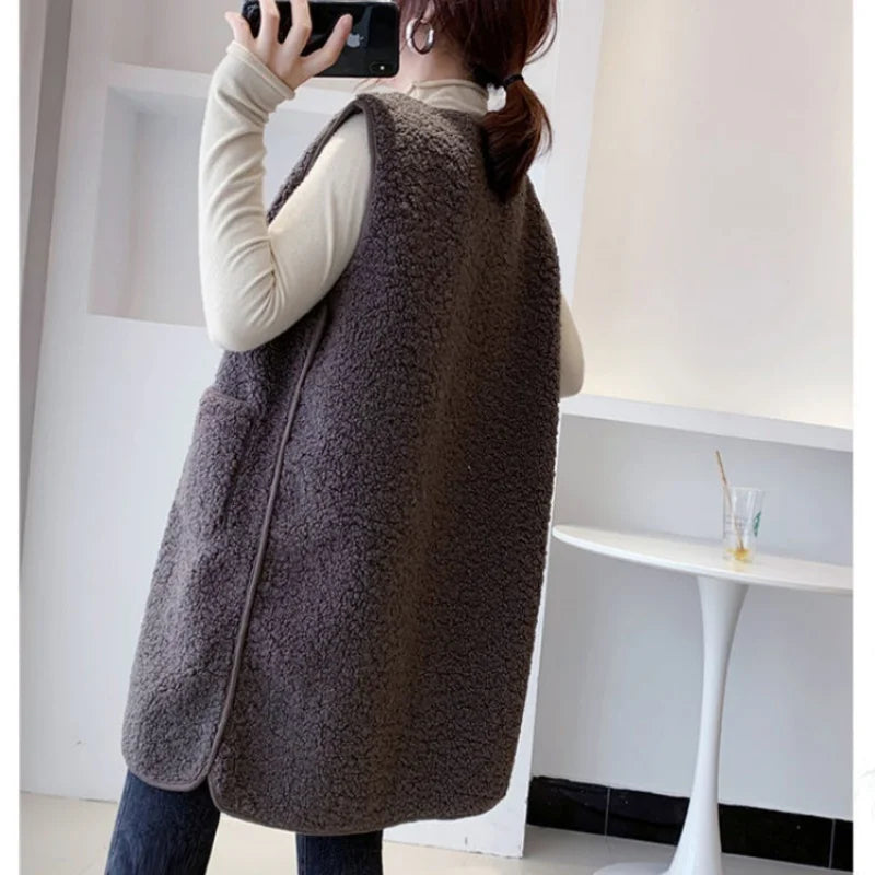 Stylish Medium-Length Lamb Wool Vest Jacket